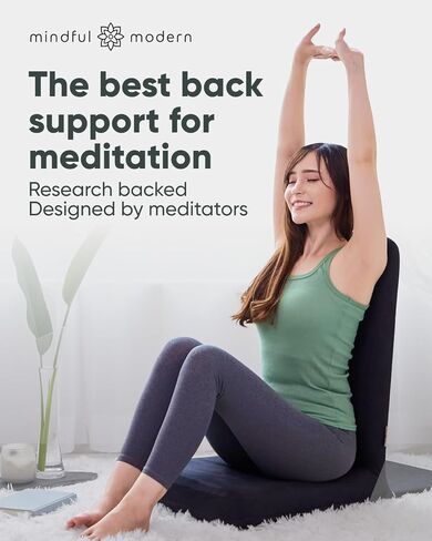 كرسي التأمل الاحترافي القابل للطي من Mindful Modern - مقعد تأمل قابل للتعديل مع دعم الظهر ووسادة تأمل الحنطة السوداء نصف القمر - كرسي مريح لأرضية غرفة المعيشة in Kuwait