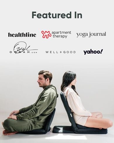 كرسي التأمل الاحترافي القابل للطي من Mindful Modern - مقعد تأمل قابل للتعديل مع دعم الظهر ووسادة تأمل الحنطة السوداء نصف القمر - كرسي مريح لأرضية غرفة المعيشة in Kuwait