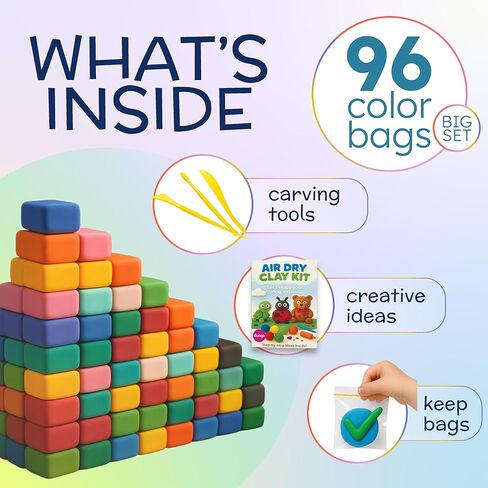Air Dry Clay Kit 96 Colors for Kids, Lightweight and Non-Sticky Modeling Clay with Sculpting Tools and Storage Bags, DIY Arts and Crafts Gift for Boys and Girls Ages 3+ in Saudi Arabia