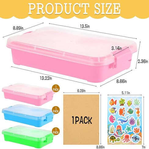 3 Pcs Plastic Sensory Bin Sand Tray with Lid and 8 Sheet Stickers Portable Stackable Plastic Storage Containers Portable Sandbox Organizers for Arts Crafts Toys Sand in Saudi Arabia