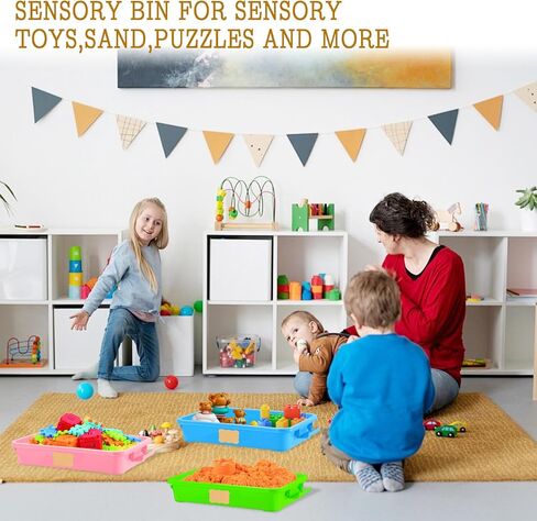 3 Pcs Plastic Sensory Bin Sand Tray with Lid and 8 Sheet Stickers Portable Stackable Plastic Storage Containers Portable Sandbox Organizers for Arts Crafts Toys Sand in Saudi Arabia