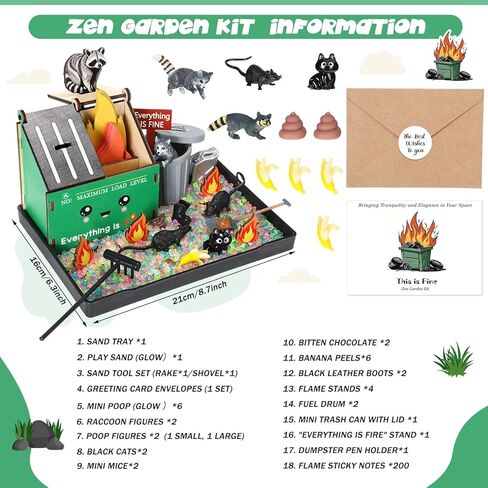 238 Pcs Dumpster Flame Zen Garden for Desk Large 8" Mini Zen Garden Kit Funny Sand Tray Therapy Kit White Elephant Gifts Mini Dumpster Decor Novelty Gift for Office Work Stress Relief in Saudi Arabia
