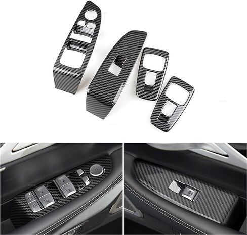 Carbon Texture Door Window Glass Lift Switch Buttons Control Panel Frame Armrest Covers Trim Compatible With BMW 7 Series G11 G12 2016-2021(LHD) in Saudi Arabia