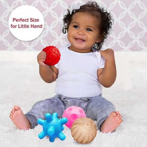 Soft Spiky Sensory Balls - Montessori Toys Baby Balls 6 to 12 Months Textured Geometric Shapes for Babies' Sensory Development, Sensory Balls for Toddlers 1-3 Bright Colors Bath Gifts in Kuwait