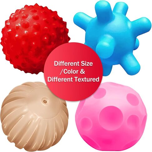 Soft Spiky Sensory Balls - Montessori Toys Baby Balls 6 to 12 Months Textured Geometric Shapes for Babies' Sensory Development, Sensory Balls for Toddlers 1-3 Bright Colors Bath Gifts in Kuwait