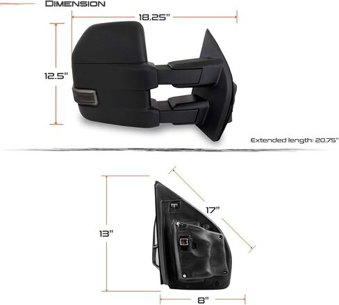 AKKON - لسيارة Ford F150 2015-2018 [قابس 8 دبابيس] زوج من الطاقة + تسخين + إشارة الانعطاف، مرايا جانبية للسحب ذات ملمس أسود in Kuwait