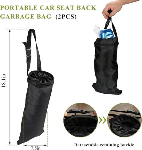 2 PCS Car Trash Bag, Large Capacity Washable Oxford Back Seat Hanging Bag with Elastic Opening, Auto Headrest Waterproof Trash Garbage Can for Outdoor Traveling Home Use in Saudi Arabia