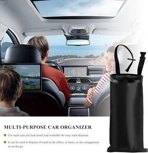2 PCS Car Trash Bag, Large Capacity Washable Oxford Back Seat Hanging Bag with Elastic Opening, Auto Headrest Waterproof Trash Garbage Can for Outdoor Traveling Home Use in Saudi Arabia