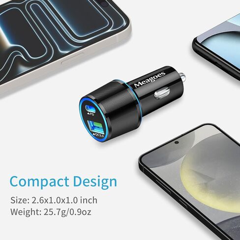 USB C Car Charger, 48W 2-Port Fast Charging Adapter with PD&QC3.0 Compatible for iPhone 15 Pro Max/Samsung Galaxy S24/S23/S22/S21/S20 Plus/Ultra/S10/Note 20/10, iPad Pro -3.3ft Type C Cord in Kuwait