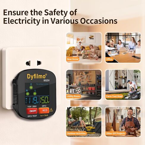 GFCI Outlet Tester with LCD Display,3-Prong Outlet Tester Plug in,Voltage Socket Checker,Electrical Diagnostic Tool for 110V-250V AC Home Outlets in Saudi Arabia