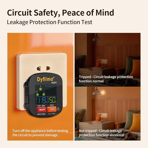 GFCI Outlet Tester with LCD Display,3-Prong Outlet Tester Plug in,Voltage Socket Checker,Electrical Diagnostic Tool for 110V-250V AC Home Outlets in Saudi Arabia