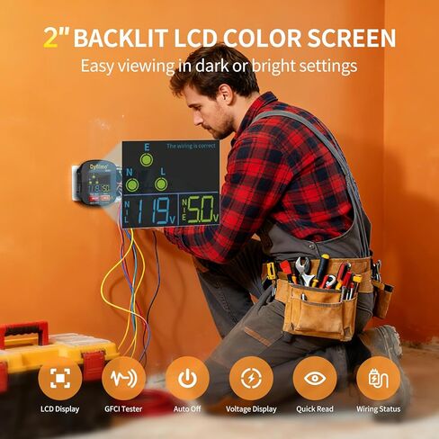 GFCI Outlet Tester with LCD Display,3-Prong Outlet Tester Plug in,Voltage Socket Checker,Electrical Diagnostic Tool for 110V-250V AC Home Outlets in Saudi Arabia
