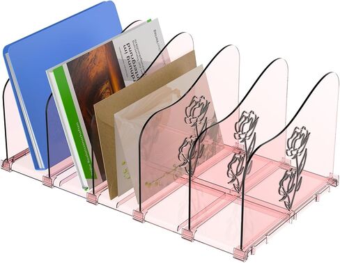 Adjustable Rose File Organizer for Desk, Vertical File Folder Holders for Magazines, Upright Desktop Binder Organizer, Clear Paper Bookshelf Divider File Sorter for School Office Supplies in Saudi Arabia