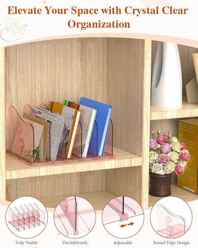 Adjustable Rose File Organizer for Desk, Vertical File Folder Holders for Magazines, Upright Desktop Binder Organizer, Clear Paper Bookshelf Divider File Sorter for School Office Supplies in Saudi Arabia