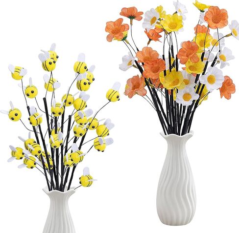 Watayo 15 Pcs Felt Bee Stems with Artificial Flowers Picks, Felt Honeybee Branches Floral Decorative Picks, Bees Daisy Stems Spray Vase Fillers for Table Centerpiece Tree DIY Craft Home Party Decor in Saudi Arabia