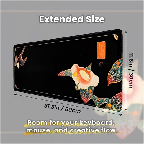 BELLEMOND Japanese Art Desk Mat | Large 31.5x11.8in Desk Pad | Mouse Pad for Keyboard & Mouse | Non-Slip Base, Water-Repellent, Smooth Precision | Camellia Silence in Saudi Arabia