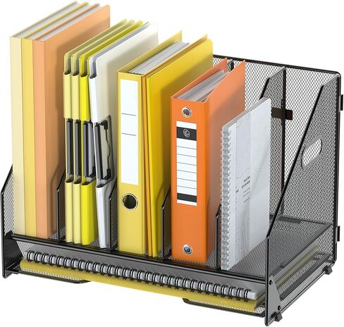 Docnest Desk File Holder Sorter, 4 Vertical Compartments Rack with Letter Tray, Mesh Magazine File Holder with Handle,Workspace Organizers,Desk Organizers for Paper, Mail, Documents-Black in Saudi Arabia
