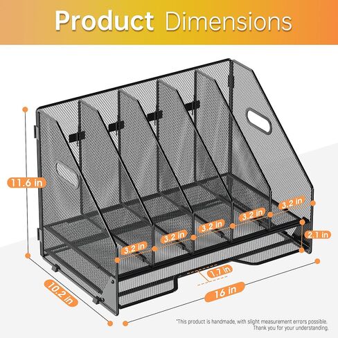 Docnest Desk File Holder Sorter, 4 Vertical Compartments Rack with Letter Tray, Mesh Magazine File Holder with Handle,Workspace Organizers,Desk Organizers for Paper, Mail, Documents-Black in Saudi Arabia