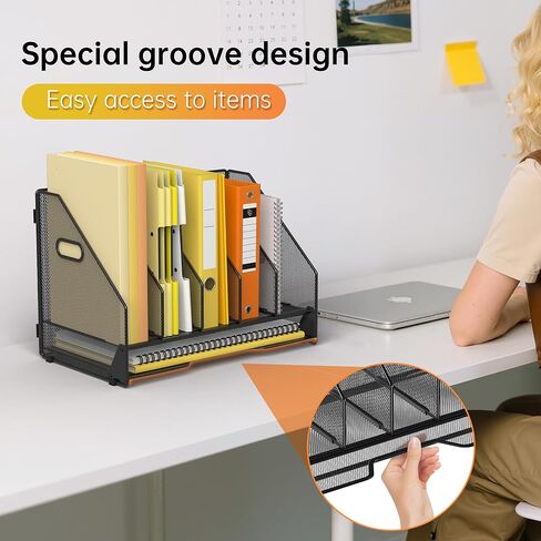 Docnest Desk File Holder Sorter, 4 Vertical Compartments Rack with Letter Tray, Mesh Magazine File Holder with Handle,Workspace Organizers,Desk Organizers for Paper, Mail, Documents-Black in Saudi Arabia