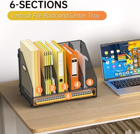 Docnest Desk File Holder Sorter, 4 Vertical Compartments Rack with Letter Tray, Mesh Magazine File Holder with Handle,Workspace Organizers,Desk Organizers for Paper, Mail, Documents-Black in Saudi Arabia