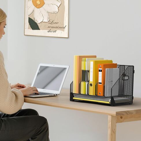 Docnest Desk File Holder Sorter, 4 Vertical Compartments Rack with Letter Tray, Mesh Magazine File Holder with Handle,Workspace Organizers,Desk Organizers for Paper, Mail, Documents-Black in Saudi Arabia