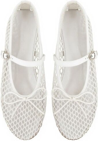MICIFA Mesh Ballet Flats for Women, Fishnet Buckle Strap Ballerina Shoes Comfy Casual Office Flats Brown in Saudi Arabia