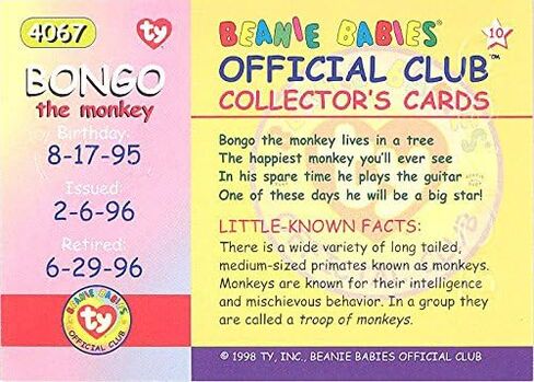 بطاقة التداول BBOC TY Beanie Babies Series 1 متقاعد (فضي) - Bongo The Monkey in Saudi Arabia