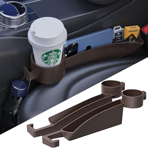 Car Seat Gap Plug with Storage Slot, Auto Gap Filler Organizer with Cup Holder, Universal Carseat Side Gap Filler Strip 2 Pack Between Front Seats & Console, Anti-Drop Pad with Seatbelt Holes, Black in Saudi Arabia