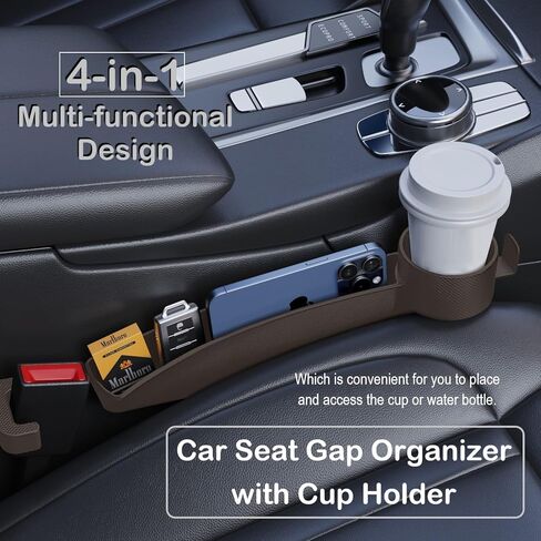 Car Seat Gap Plug with Storage Slot, Auto Gap Filler Organizer with Cup Holder, Universal Carseat Side Gap Filler Strip 2 Pack Between Front Seats & Console, Anti-Drop Pad with Seatbelt Holes, Black in Saudi Arabia