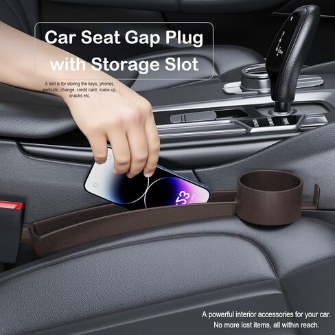 Car Seat Gap Plug with Storage Slot, Auto Gap Filler Organizer with Cup Holder, Universal Carseat Side Gap Filler Strip 2 Pack Between Front Seats & Console, Anti-Drop Pad with Seatbelt Holes, Black in Saudi Arabia