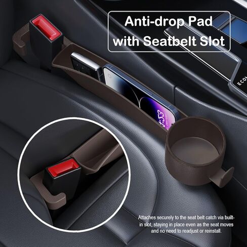 Car Seat Gap Plug with Storage Slot, Auto Gap Filler Organizer with Cup Holder, Universal Carseat Side Gap Filler Strip 2 Pack Between Front Seats & Console, Anti-Drop Pad with Seatbelt Holes, Black in Saudi Arabia