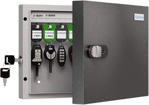 WeHere 32 Key Lock Box with Dual Lock, Combination & Key Unlock, Key Cabinet Wall Mount with Key Tag Label, Key Holder Storage Lockbox for Store, Office, Company, House, App Key Directory ERP in Saudi Arabia
