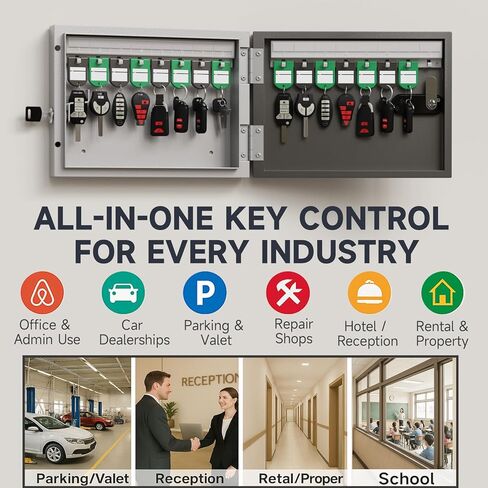WeHere 32 Key Lock Box with Dual Lock, Combination & Key Unlock, Key Cabinet Wall Mount with Key Tag Label, Key Holder Storage Lockbox for Store, Office, Company, House, App Key Directory ERP in Saudi Arabia