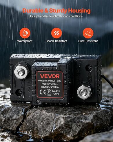 VEVOR مجموعة ترحيل الشحن المقسمة، 6 متر 12 فولت، مجموعة عزل البطارية المزدوجة الأوتوماتيكية مع مرحل تحسس الجهد الكهربي 140 أمبير VSR، متوافق مع ورشة عمل قوارب RV البحرية والسيارات والشاحنات والقوافل والتخييم واليخوت ATV UTV in Kuwait