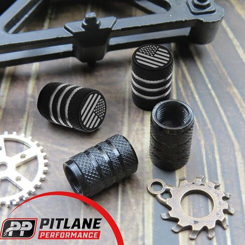 أغطية جذعية صمامات الإطارات Pitlane Performance® (8 عبوات) أغطية صمام شريدر ممتازة من الألومنيوم مع سدادة، مقاومة للتآكل، حماية متينة للسيارات وسيارات الدفع الرباعي والدراجات النارية والدراجات العلم الأمريكي in Kuwait