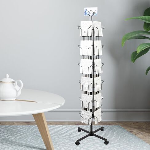 6 Tier Rotating Greeting Card Display Stand with 24 Pockets, Metal Rack for Stickers,Postcard,Photocard,Brochures,CD disc (Black) in Saudi Arabia