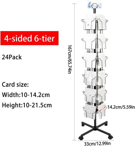 6 Tier Rotating Greeting Card Display Stand with 24 Pockets, Metal Rack for Stickers,Postcard,Photocard,Brochures,CD disc (Black) in Saudi Arabia