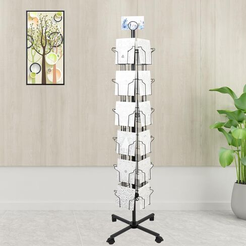 6 Tier Rotating Greeting Card Display Stand with 24 Pockets, Metal Rack for Stickers,Postcard,Photocard,Brochures,CD disc (Black) in Saudi Arabia
