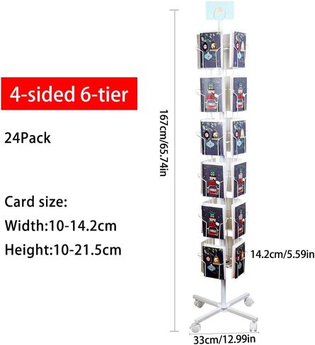 6 Tier Rotating Greeting Card Display Stand with 24 Pockets, Metal Rack for Stickers,Postcard,Photocard,Brochures,CD disc (Black) in Saudi Arabia