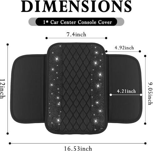 Car Center Console Cover with Diamond Grid Design,Bling Armrest Cover Cushion with 2 Storage Bags,Soft Leather Arm Rest Cover for Car Interior Accessories (Black + White) in Saudi Arabia