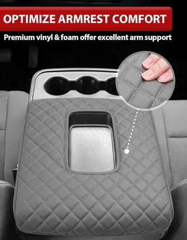 KBH Center Console Armrest Cover for 2014-2018 Chevy Silverado & GMC Sierra 1500 2500 3500, Vinyl Leather, Arm Rest Lid Accessories, Middle-Cut, Anti Scratch, Gray (Fits Jump Seat Only) in Saudi Arabia