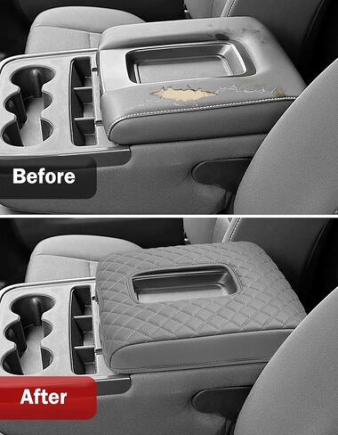 KBH Center Console Armrest Cover for 2014-2018 Chevy Silverado & GMC Sierra 1500 2500 3500, Vinyl Leather, Arm Rest Lid Accessories, Middle-Cut, Anti Scratch, Gray (Fits Jump Seat Only) in Saudi Arabia