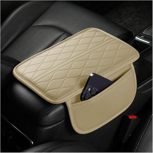 Car Center Console Cover, Leather Vehicle Armrest Seat Box Pad Cushion with 2 Storage Bags, Automotive Interior Arm Rest Protector Accessories, Universal for SUV, Sedan, Truck (Wine Red) in Kuwait