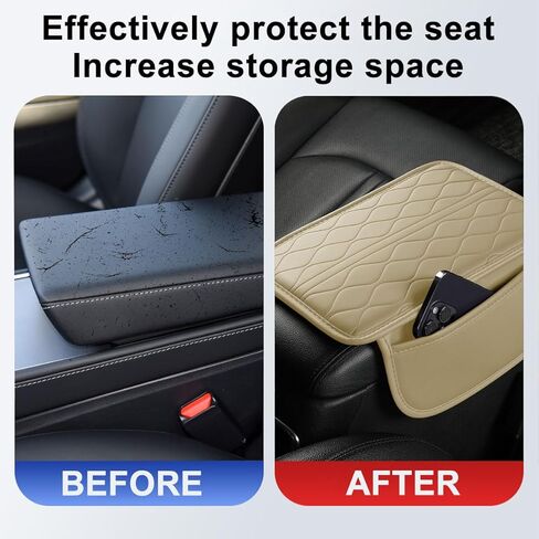 Car Center Console Cover, Leather Vehicle Armrest Seat Box Pad Cushion with 2 Storage Bags, Automotive Interior Arm Rest Protector Accessories, Universal for SUV, Sedan, Truck (Wine Red) in Kuwait