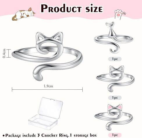 Metal Crochet Ring 3-Piece Adjustable Hook Knit Loop Accessories Finger Hat Thread Guide Ring Finger Holder DIY Knitting Craft Cat Ears in Saudi Arabia
