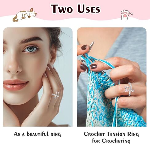Metal Crochet Ring 3-Piece Adjustable Hook Knit Loop Accessories Finger Hat Thread Guide Ring Finger Holder DIY Knitting Craft Cat Ears in Saudi Arabia