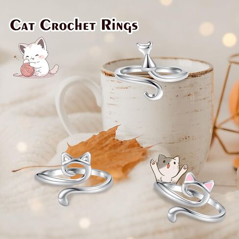Metal Crochet Ring 3-Piece Adjustable Hook Knit Loop Accessories Finger Hat Thread Guide Ring Finger Holder DIY Knitting Craft Cat Ears in Saudi Arabia