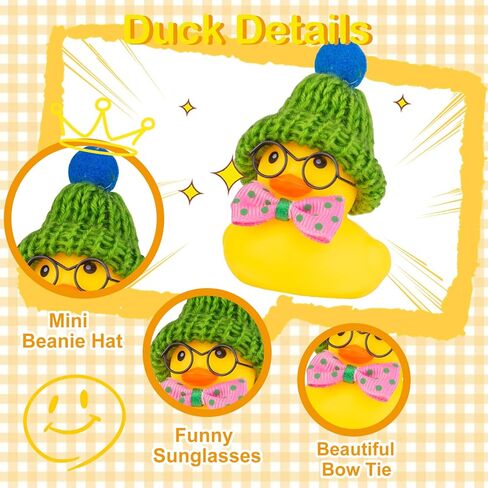 Winter Duck Car Dashboard Decoration, Car Rubber Duck Ornament with Mini Beanie Hat Sunglasses Bow Tie for Car Dashboard Decoration Accessories(C16) in Kuwait