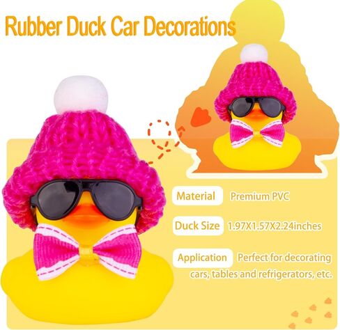 Winter Duck Car Dashboard Decoration, Car Rubber Duck Ornament with Mini Beanie Hat Sunglasses Bow Tie for Car Dashboard Decoration Accessories(C16) in Kuwait