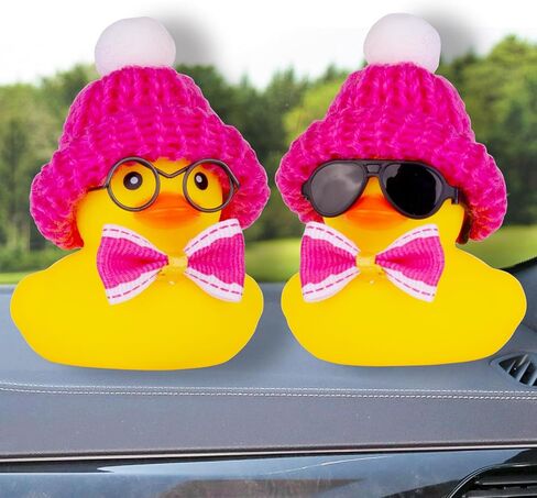 Winter Duck Car Dashboard Decoration, Car Rubber Duck Ornament with Mini Beanie Hat Sunglasses Bow Tie for Car Dashboard Decoration Accessories(C16) in Kuwait